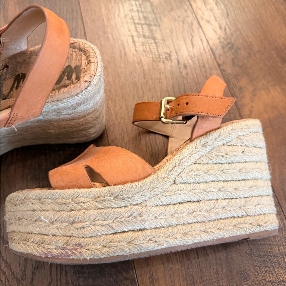 Sam Edelman Tan Leather Women's Wedges Sandals - Picture 6 of 14